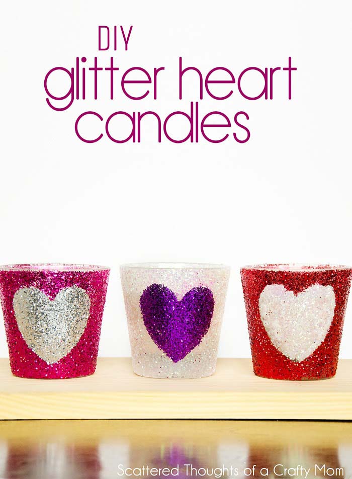 DIY Glitter Heart Candles #valentine #dollarstore #diy #decor #decorhomeideas