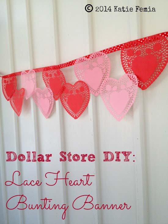 DIY Lace Heart Bunting Banner #valentine #dollarstore #diy #decor #decorhomeideas