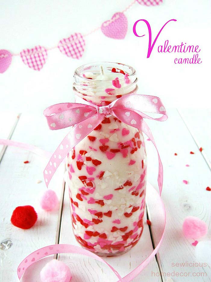 DIY Valentine Sprinkles Candle #valentinesday #crafts #jars #gifts #decorhomeideas