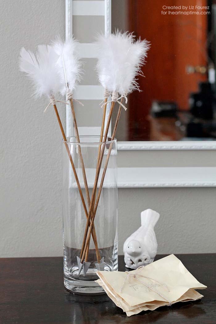 Feathered Arrow Valentine Decor #valentine #dollarstore #diy #decor #decorhomeideas