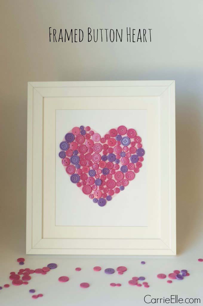 Framed Button Heart Wall Art #valentine #crafts #kids #decorhomeideas