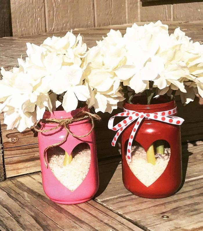 Heart Mason Jars #valentine #dollarstore #diy #decor #decorhomeideas