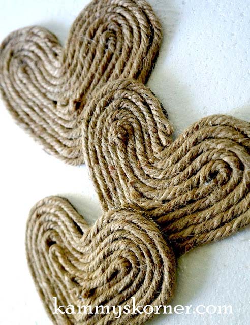 Jute Heart Embellishments #valentinesday #rustic #decor #diy #decorhomeideas