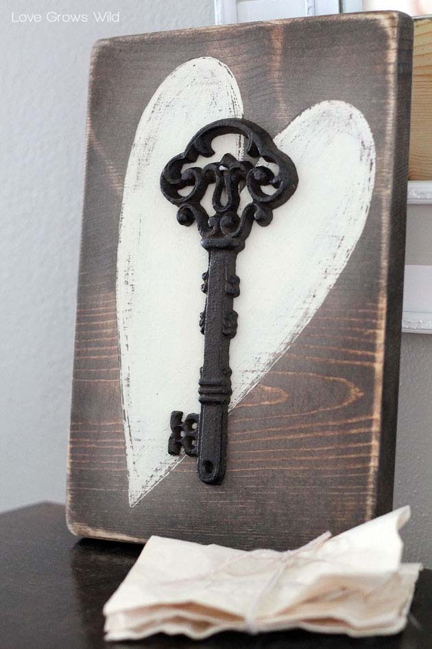 Key To My Heart Rustic Wood Sign #valentine #dollarstore #diy #decor #decorhomeideas