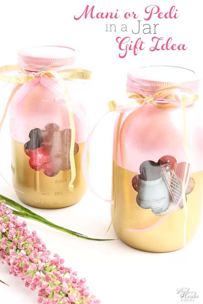 Manicure or Pedicure in a Jar #valentinesday #crafts #jars #gifts #decorhomeideas