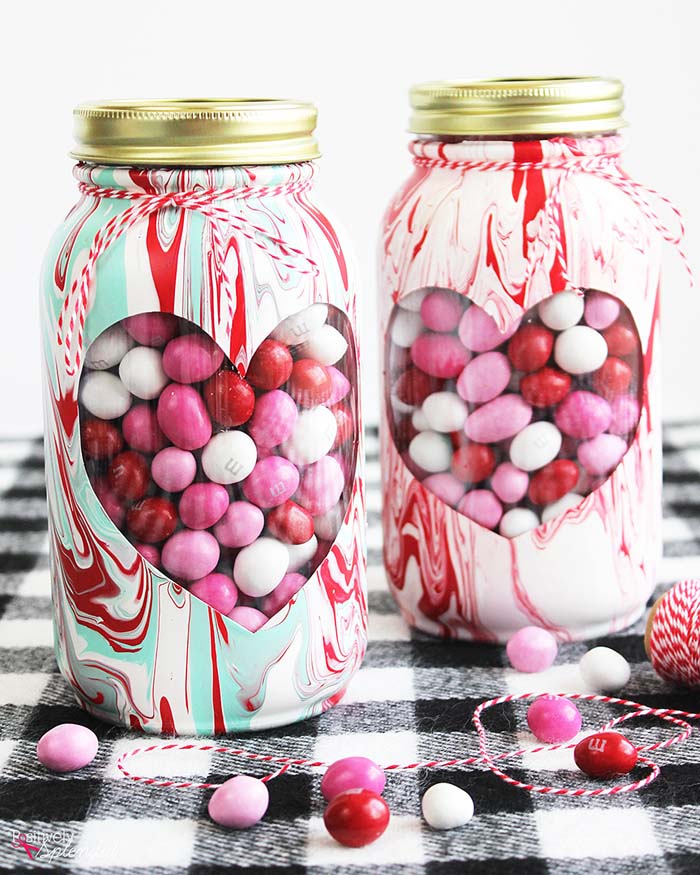 Marbled Valentine Day Jar #valentinesday #crafts #jars #gifts #decorhomeideas