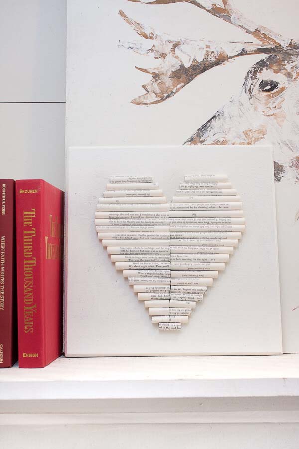 Rolled Book Page Heart Art #valentine #dollarstore #diy #decor #decorhomeideas