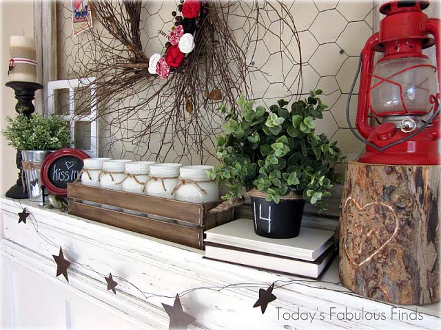 Rustic Valentines Day Mantel #valentinesday #rustic #decor #diy #decorhomeideas