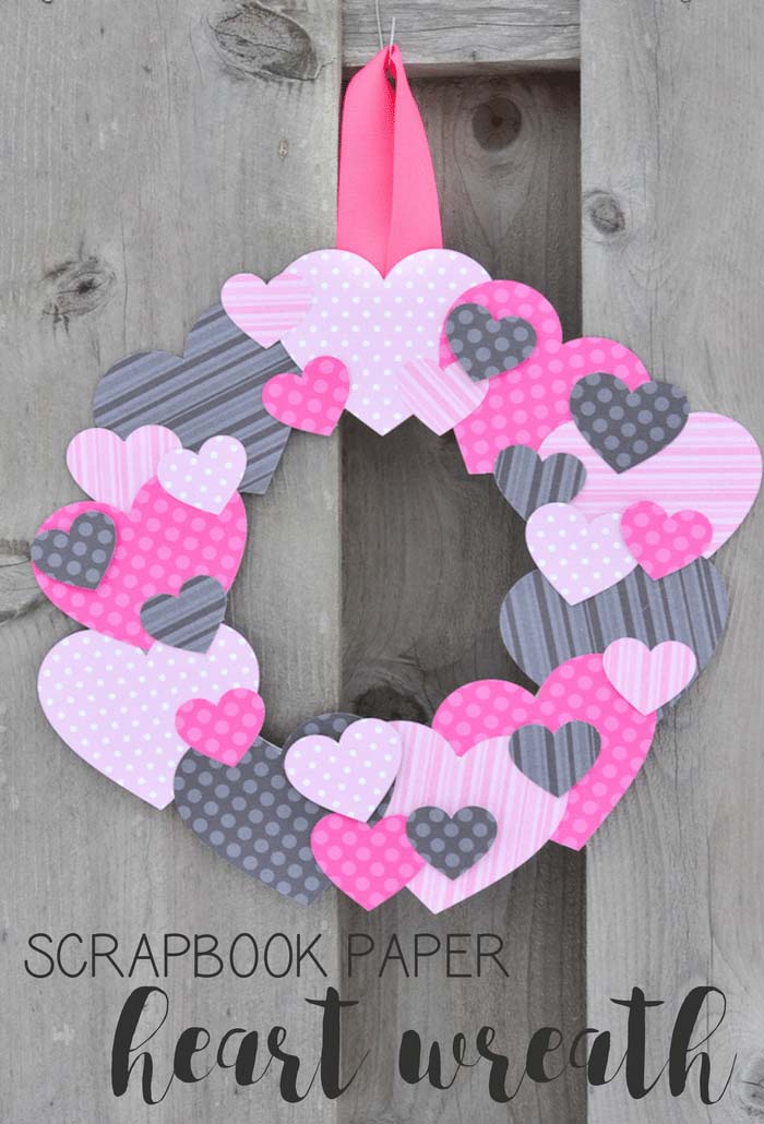 Scrapbook Paper Heart Wreath #valentine #diy #wreaths #decorhomeideas