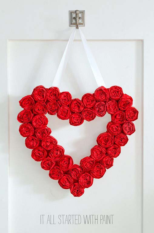 Tissue Paper Rose Wreath #valentine #dollarstore #diy #decor #decorhomeideas