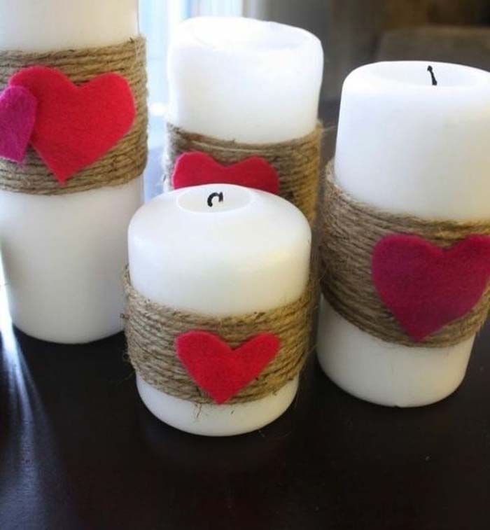 Twine Valentine’s Day Candles #valentine #dollarstore #diy #decor #decorhomeideas