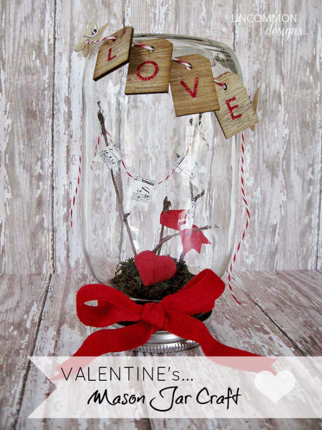 Valentine Day Mason Jar Craft #valentinesday #crafts #jars #gifts #decorhomeideas