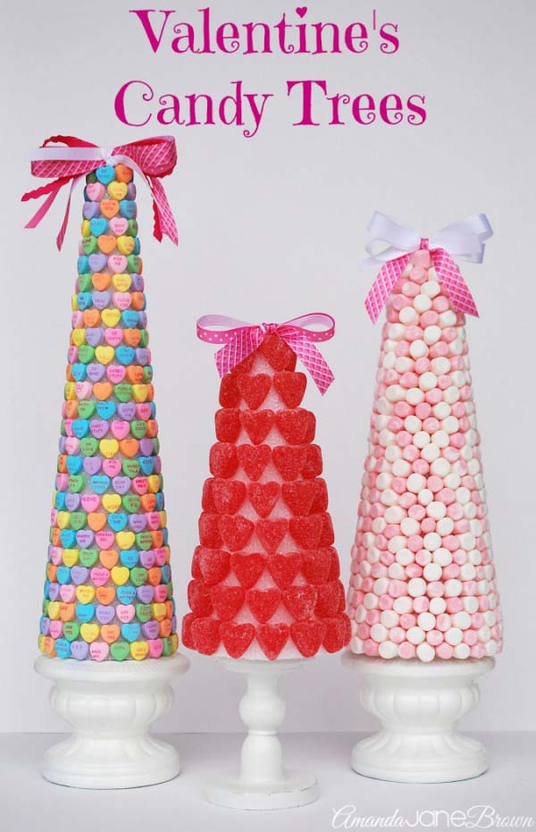 Valentine’s Candy Trees #valentine #dollarstore #diy #decor #decorhomeideas