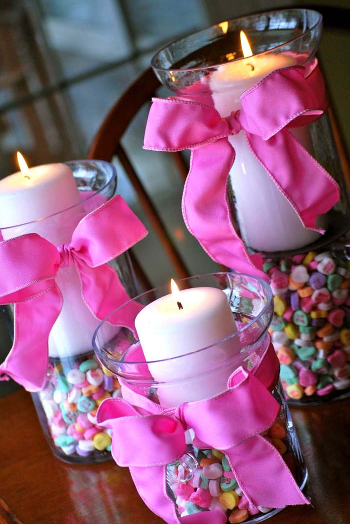 Valentine’s Day Hurricane Vases #valentine #dollarstore #diy #decor #decorhomeideas