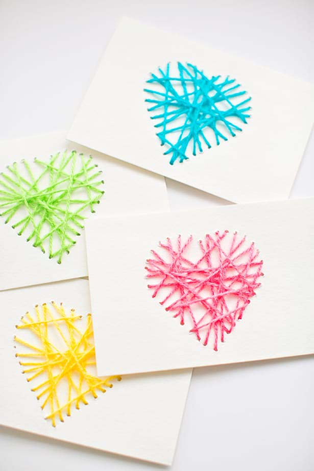 Yarn String Heart Card Kids #valentine #crafts #kids #decorhomeideas