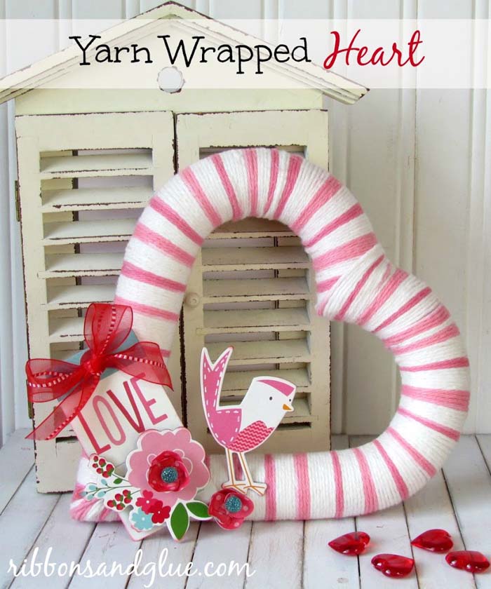 Yarn Wrapped Heart #valentine #dollarstore #diy #decor #decorhomeideas