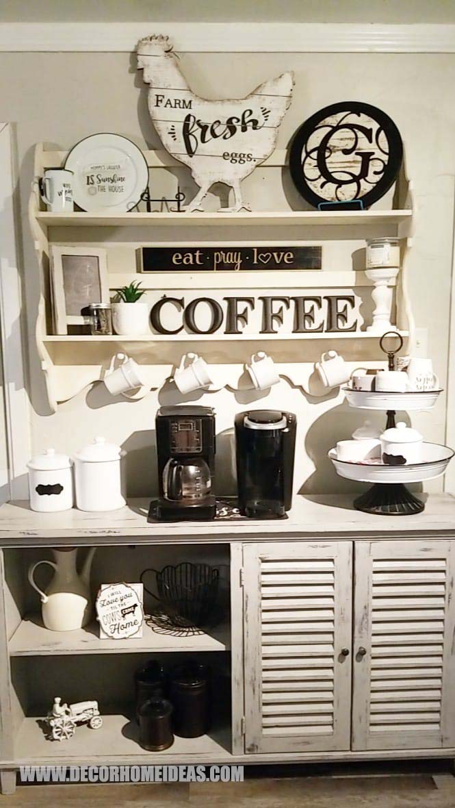 Black And White Farmhouse Coffee Station #coffeebar #farmhouse #decorhomeideas