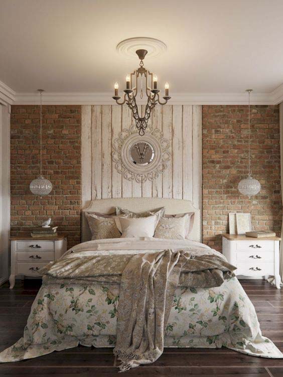Combination Of Bricks And Wood On Womens' Bedroom Wall #women #bedroom #feminine #decor #decorhomeideas