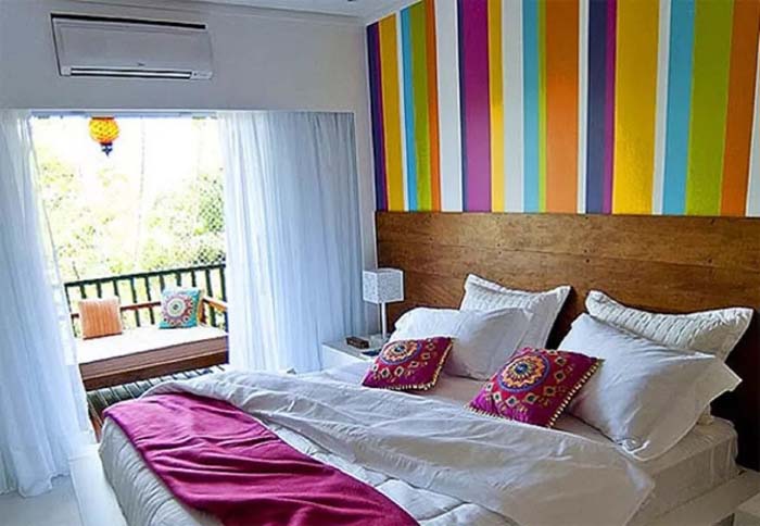 Colorful Stripes On Bedroom Wall #women #bedroom #feminine #decor #decorhomeideas