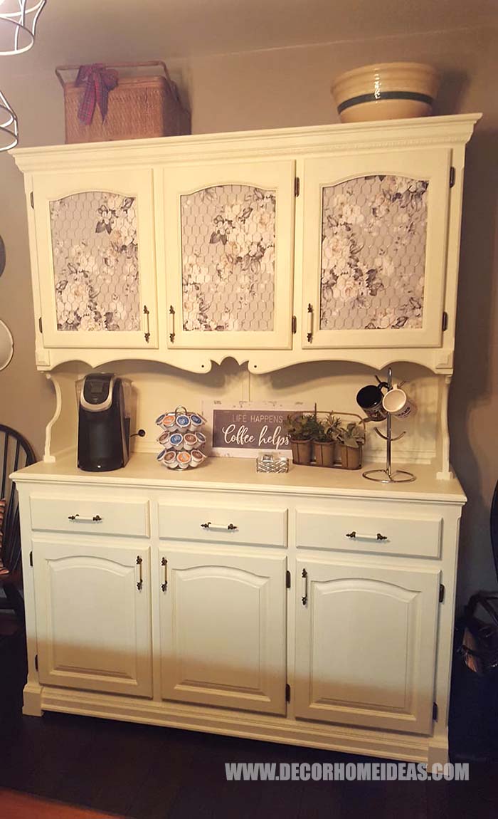 DIY Coffee Bar From An Old Hutch #hutch #coffee #bar #diy #makeover #decorhomeideas