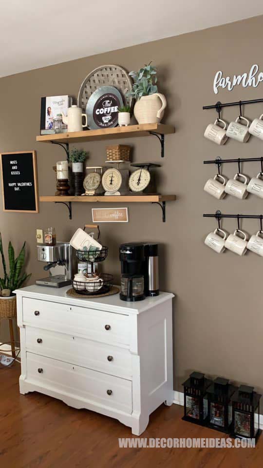 Easy Farmhouse Coffee Bar #coffeebar #farmhouse #decorhomeideas