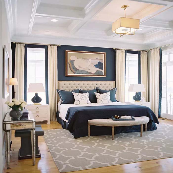 Remarkably Elegant Bedroom In Navy Blue, Cream And Grey #women #bedroom #feminine #decor #decorhomeideas