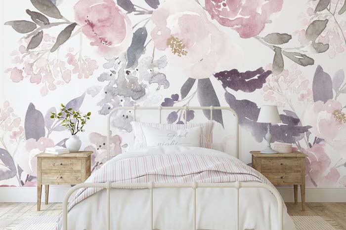 Giant Flowers Wallpaper As Accent In Bedroom #women #bedroom #feminine #decor #decorhomeideas