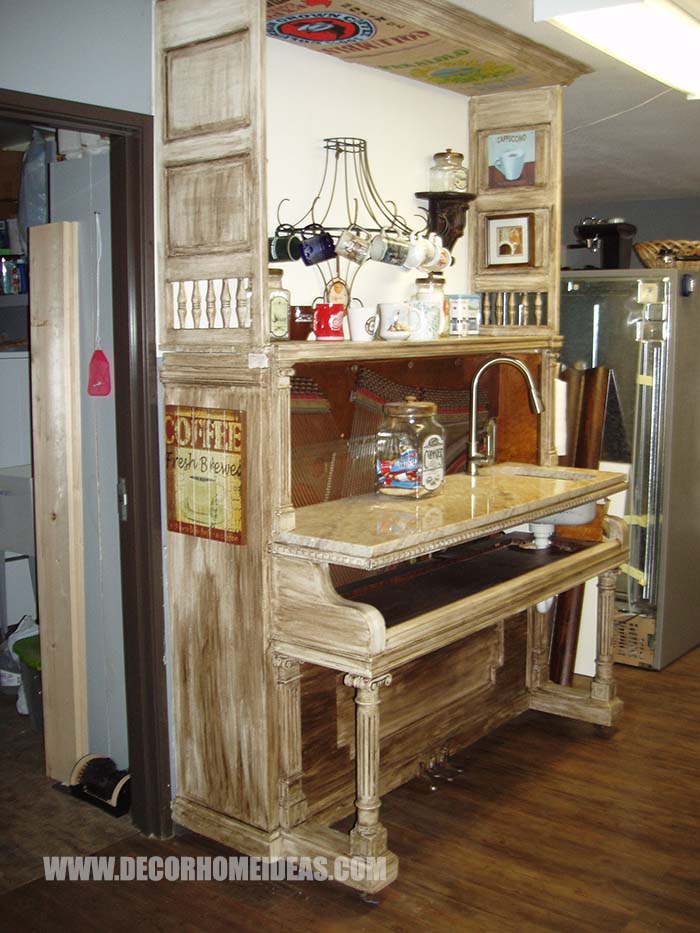 Old Piano Turned Into Coffee Bar #coffee #bar #diy #makeover