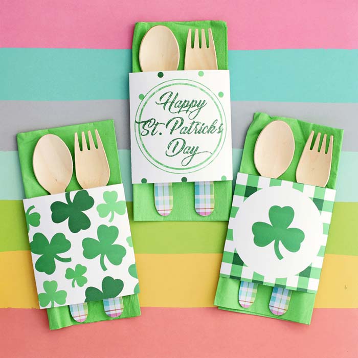 Printable St. Patrick's Day Napkin Wraps #stpatrick #diy #decor #decorations #decorhomeideas