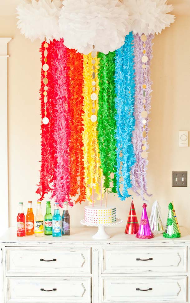 Rainbow Fringe and Coins Garland Backdrop #stpatrick #diy #decor #decorations #decorhomeideas