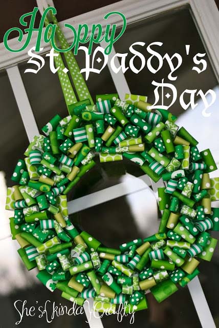 St Paddys Ribbon Wreath #stpatrick #diy #wreath #decorhomeideas