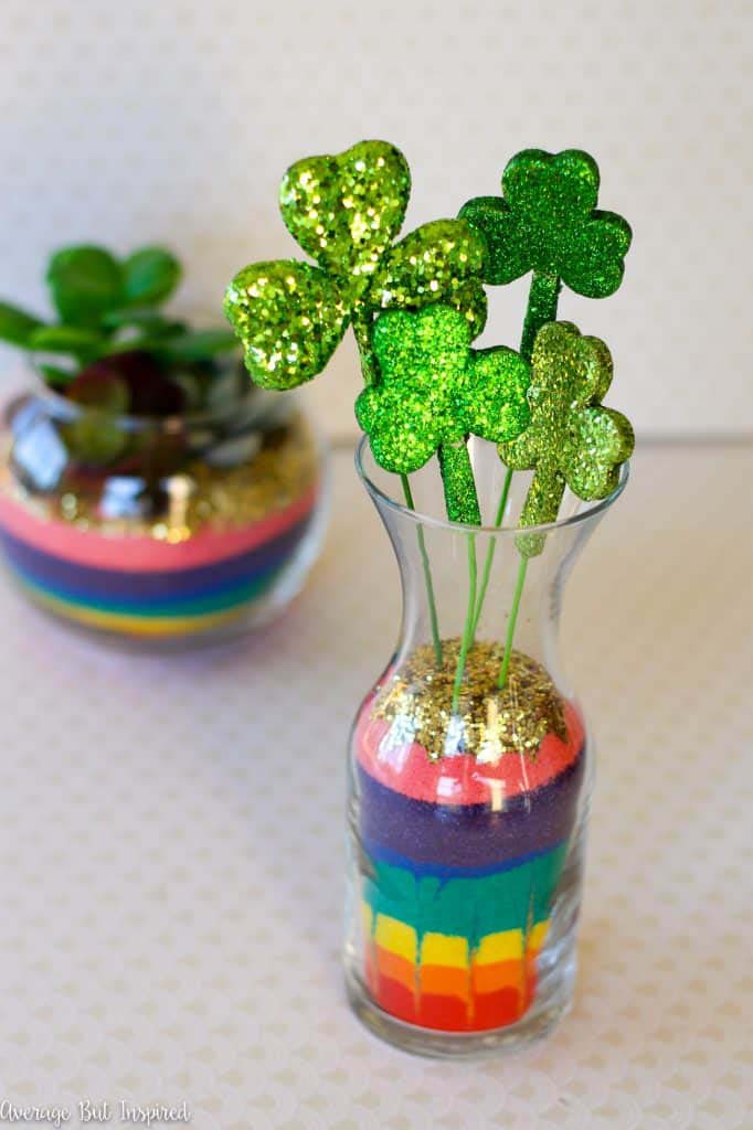 St. Patrick Rainbow Sand Art Terrarium #stpatrick #diy #decor #decorations #decorhomeideas