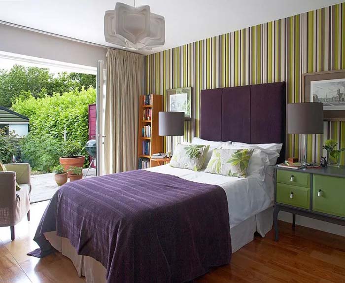 Energizing Vertical Stripes In Womens' Bedroom #women #bedroom #feminine #decor #decorhomeideas