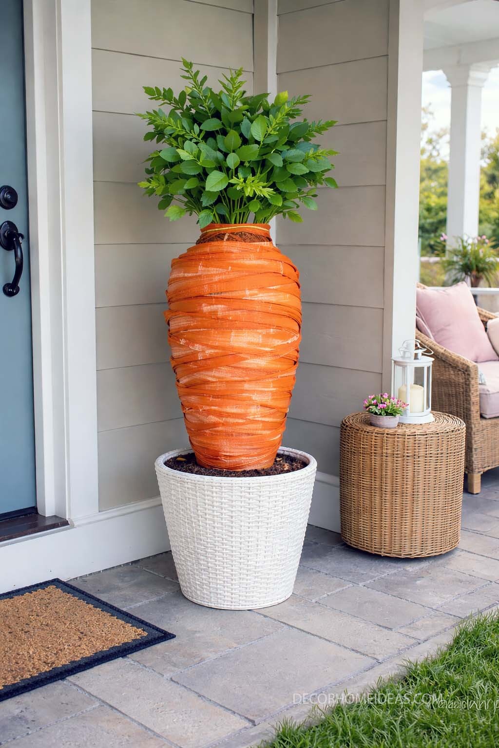 Giant Carrot Planter Idea for a Fun Easter Porch
