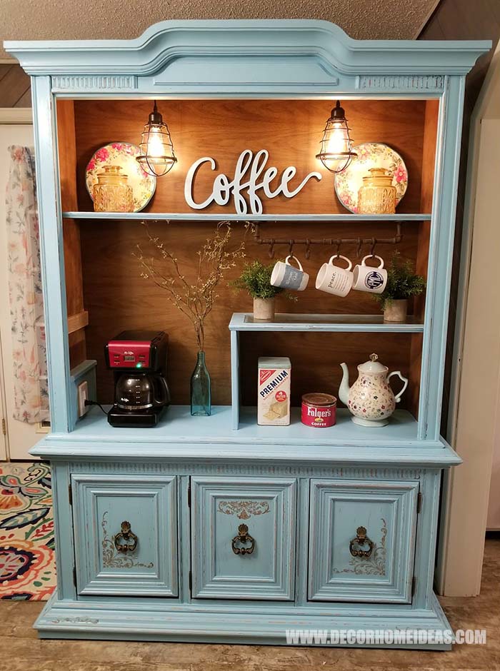 Beautiful Turquoise Coffee Bar #coffeebar #diy #turquoise #decorhomeideas