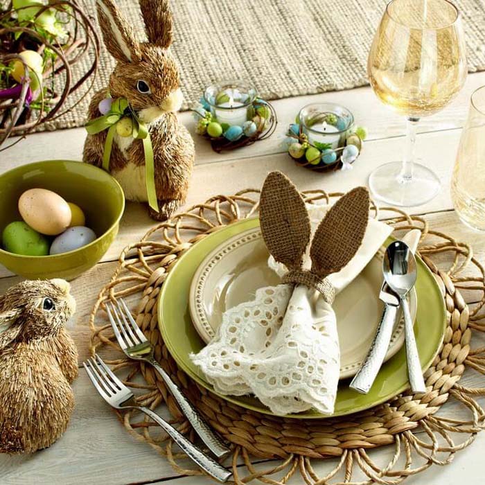 Burlap Bunny Ear Napkin Rings #easter #diy #rustic #decor #decorhomeideas