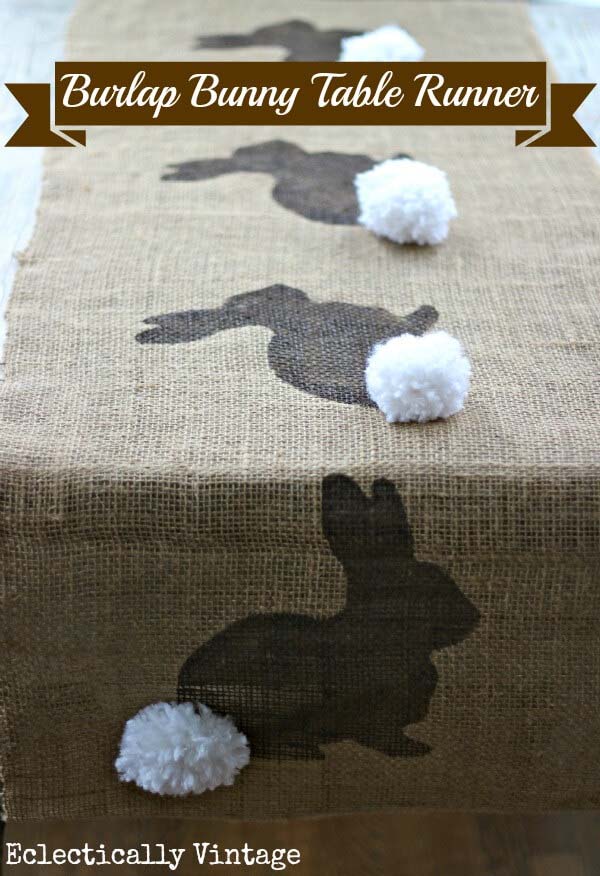 Burlap Cotton Tail Bunny Table Runner #easter #diy #rustic #decor #decorhomeideas