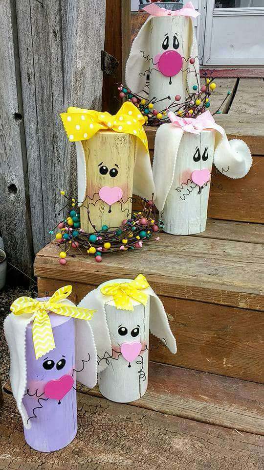 Cute Bunny Logs #easter #diy #porch #decor #decorhomeideas