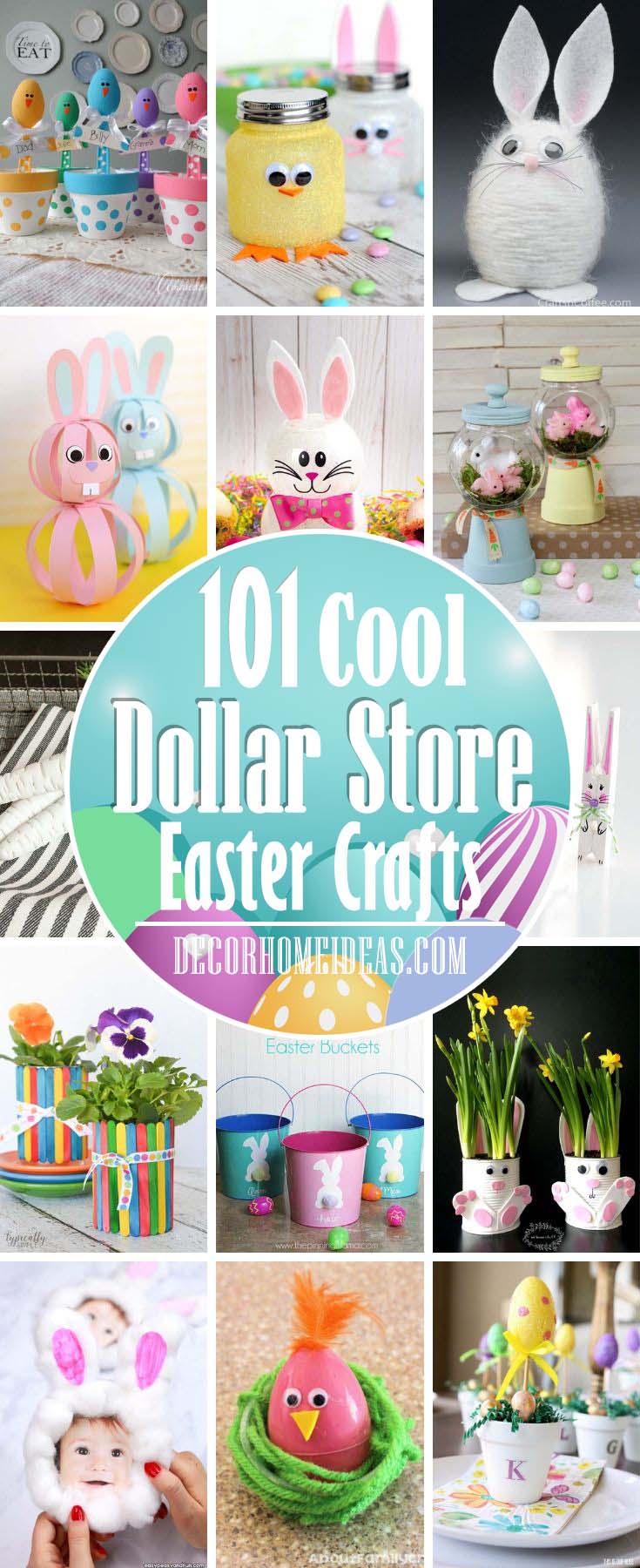 DIY Dollar Store Easter Crafts For You and Your Kid. Bunnies, centerpieces, banners, decorations, paper crafts and more. #diy #dollarstore #crafts #easter #kids #decorhomeideas