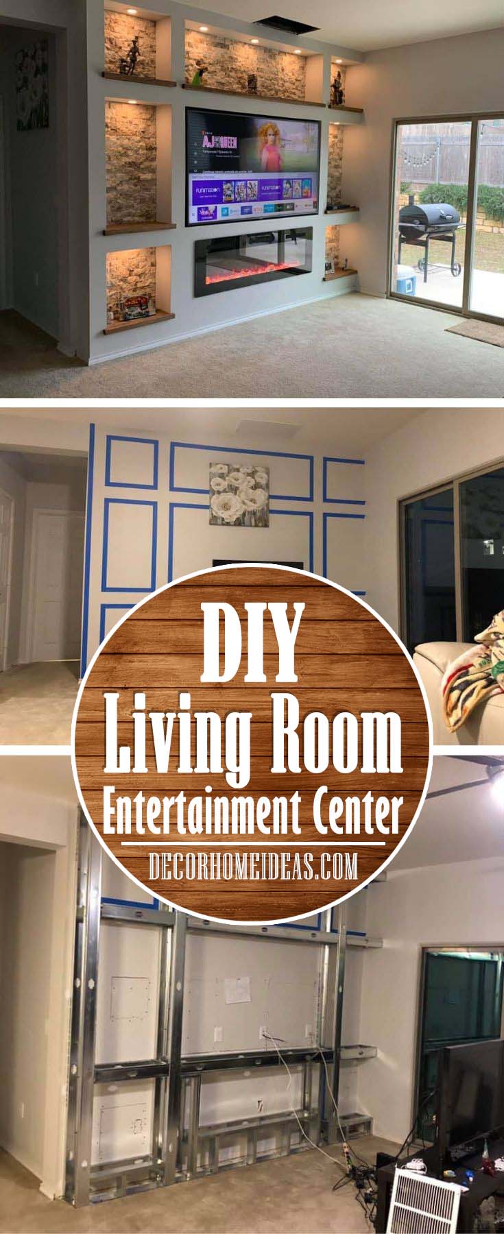 DIY Drywall Living Room Entertainment Center #diy #drywall #livingroom #tv #entertainment #decorhomeideas