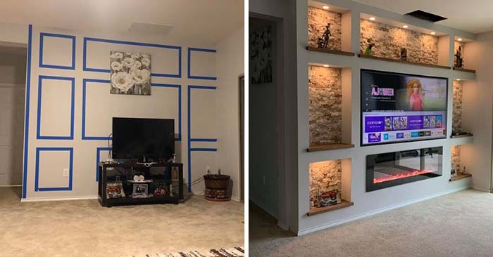 DIY Drywall Project Tv And Fireplace #diy #drywall #livingroom #tv #entertainment #decorhomeideas