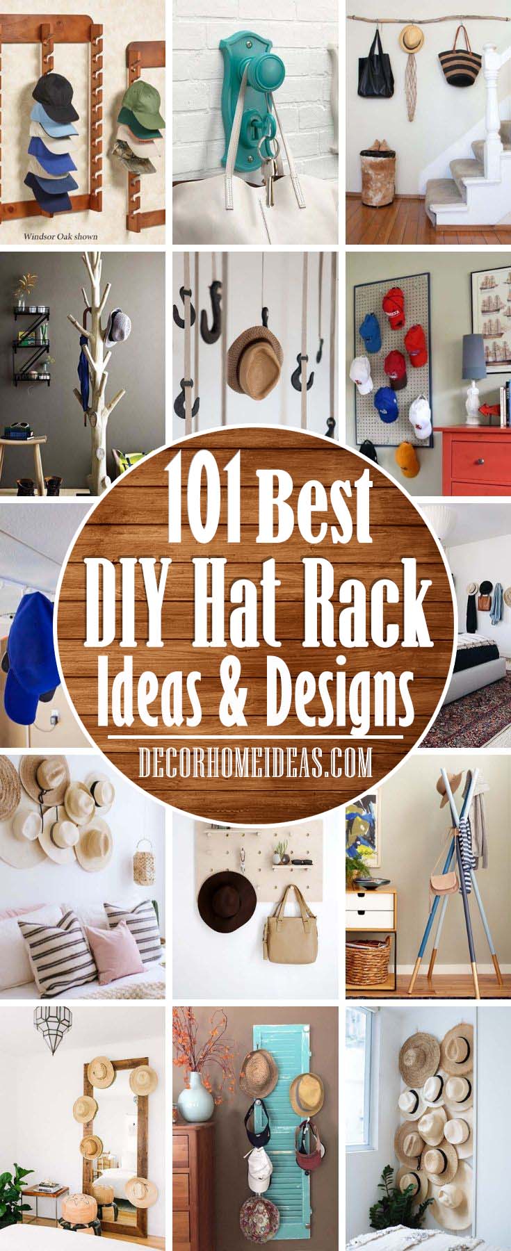 DIY Hat Rack Ideas. Are you looking for the best way to organize your hats? Holder, hook, stand or plain shelf, just to name a few of these brilliant DIY hat rack ideas.  #diy #hatrack #organizer #decorhomeideas