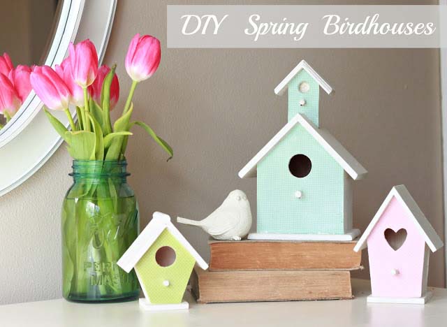 DIY Spring Bird Houses #easter #diy #dollarstore #crafts #decorhomeideas