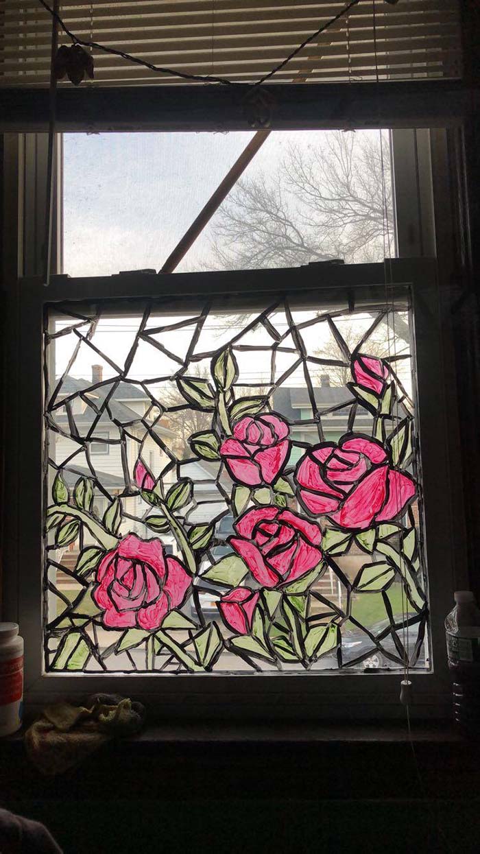 Dıƴ Staıned Glass Wıth Roses