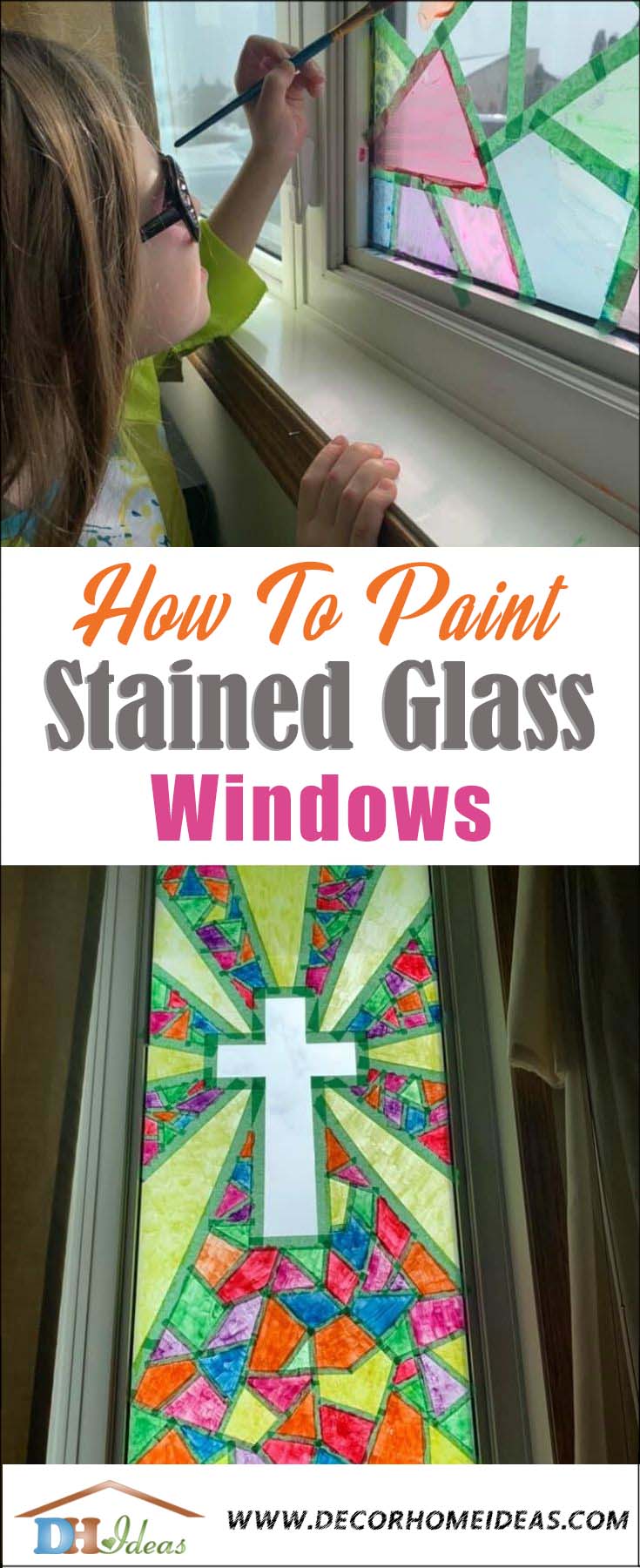 DIY Window Stained Glass Tutorial. How to make your own stained glass windows. #diy #crafts #kids #paint #stain #windows #decorhomeideas