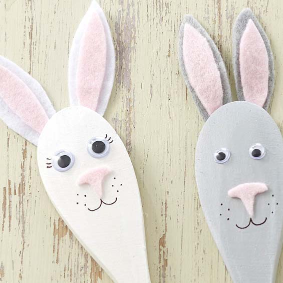 Easter Bunny Spoon Puppets #easter #diy #dollarstore #crafts #kids  #decorhomeideas