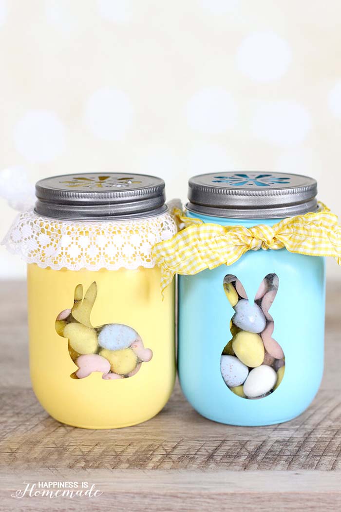 Easter Bunny Treat Jars #easter #diy #dollarstore #crafts #decorhomeideas