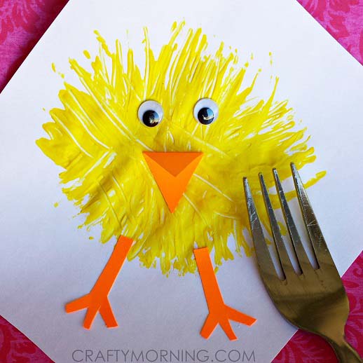 Easter Chick Fork Painting #easter #diy #dollarstore #crafts #kids  #decorhomeideas
