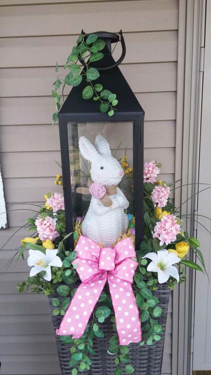 Easter Decor Lantern Bunny #easter #diy #porch #decor #decorhomeideas