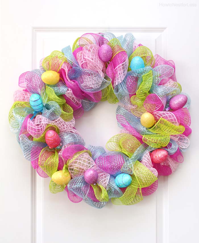 Easter Mesh Wreath #easter #diy #porch #decor #decorhomeideas